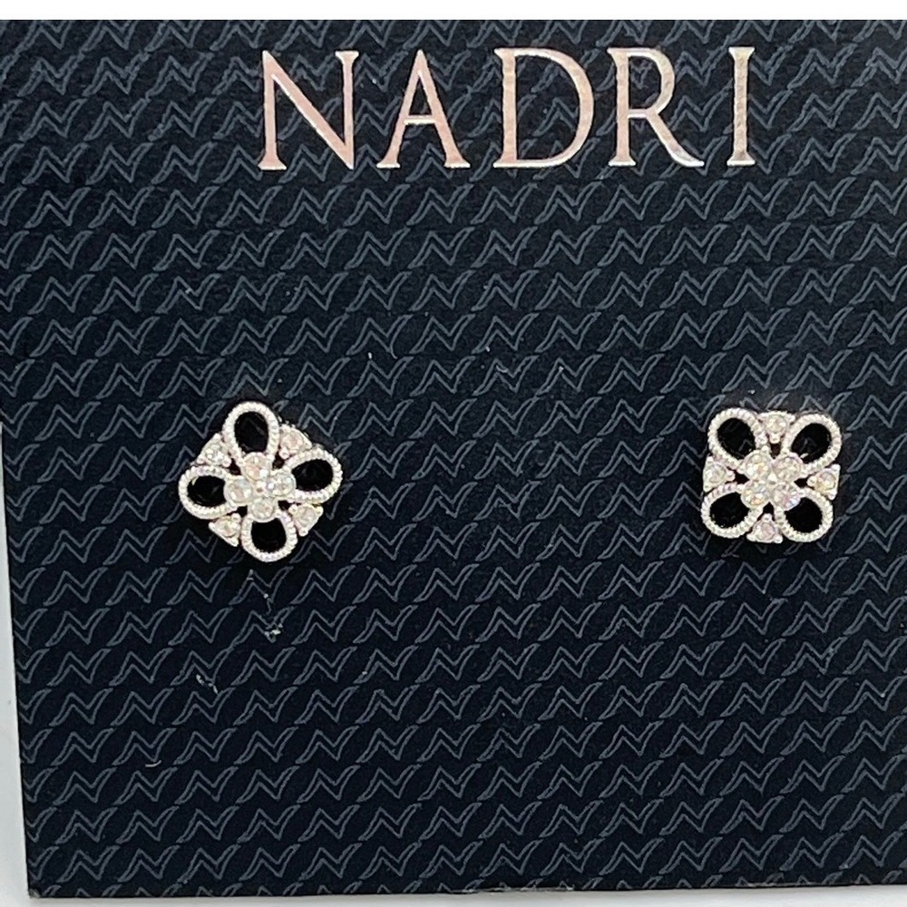 Nadri Flower or Clover Design with Pave CZ Stud‎ Earrings New